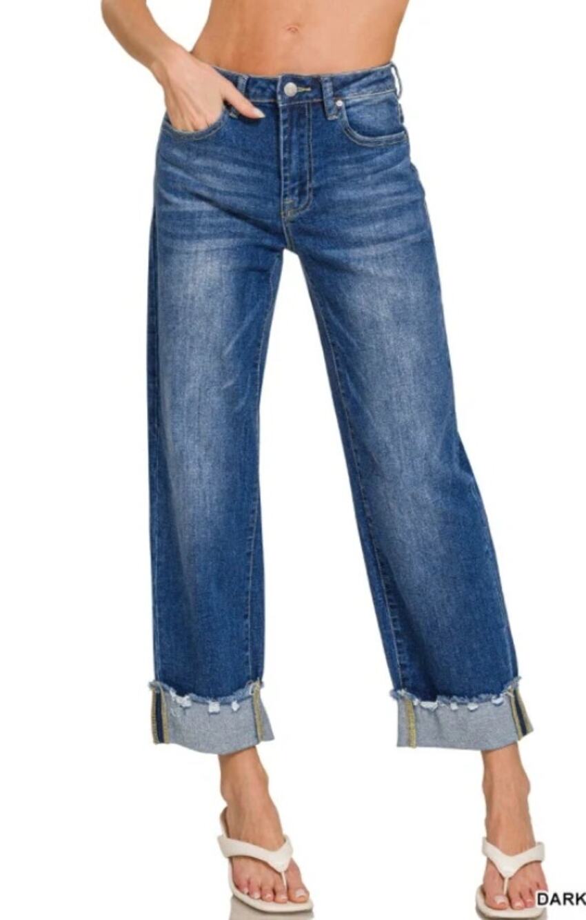 EUC/Like New Zenana Wide Leg Raw Hem Cuffed Jeans - 27 waist